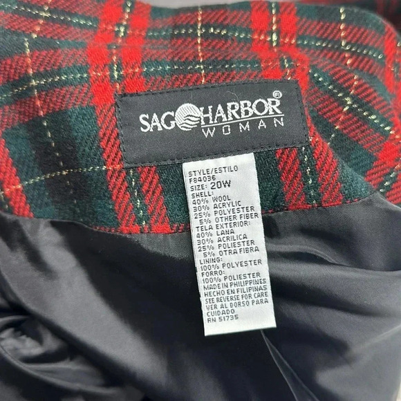 Sag Harbor Blazer Jacket Long Sleeve Plaid Wool Green Red Plus Size 20 W 20W - Picture 6 of 7